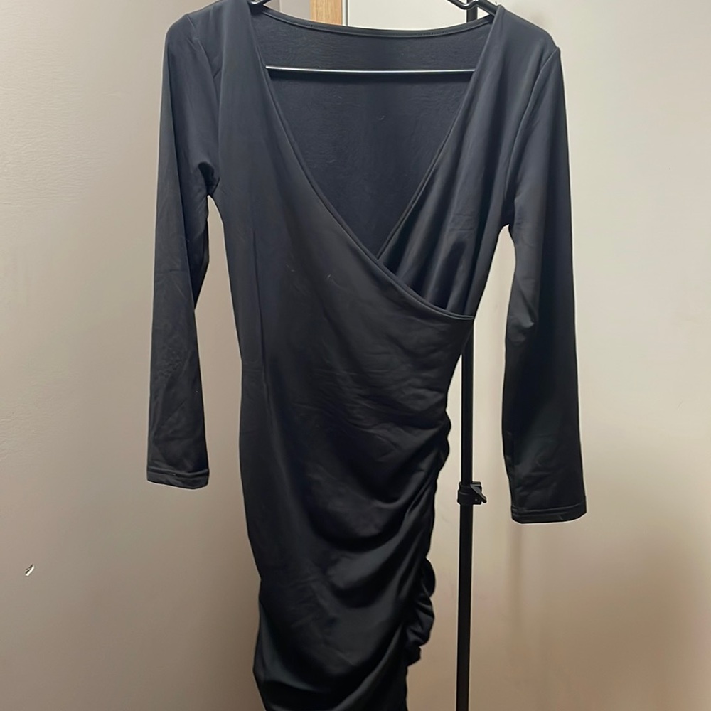 Black Dress - Long Sleeve - Fleece Lined - Body Con